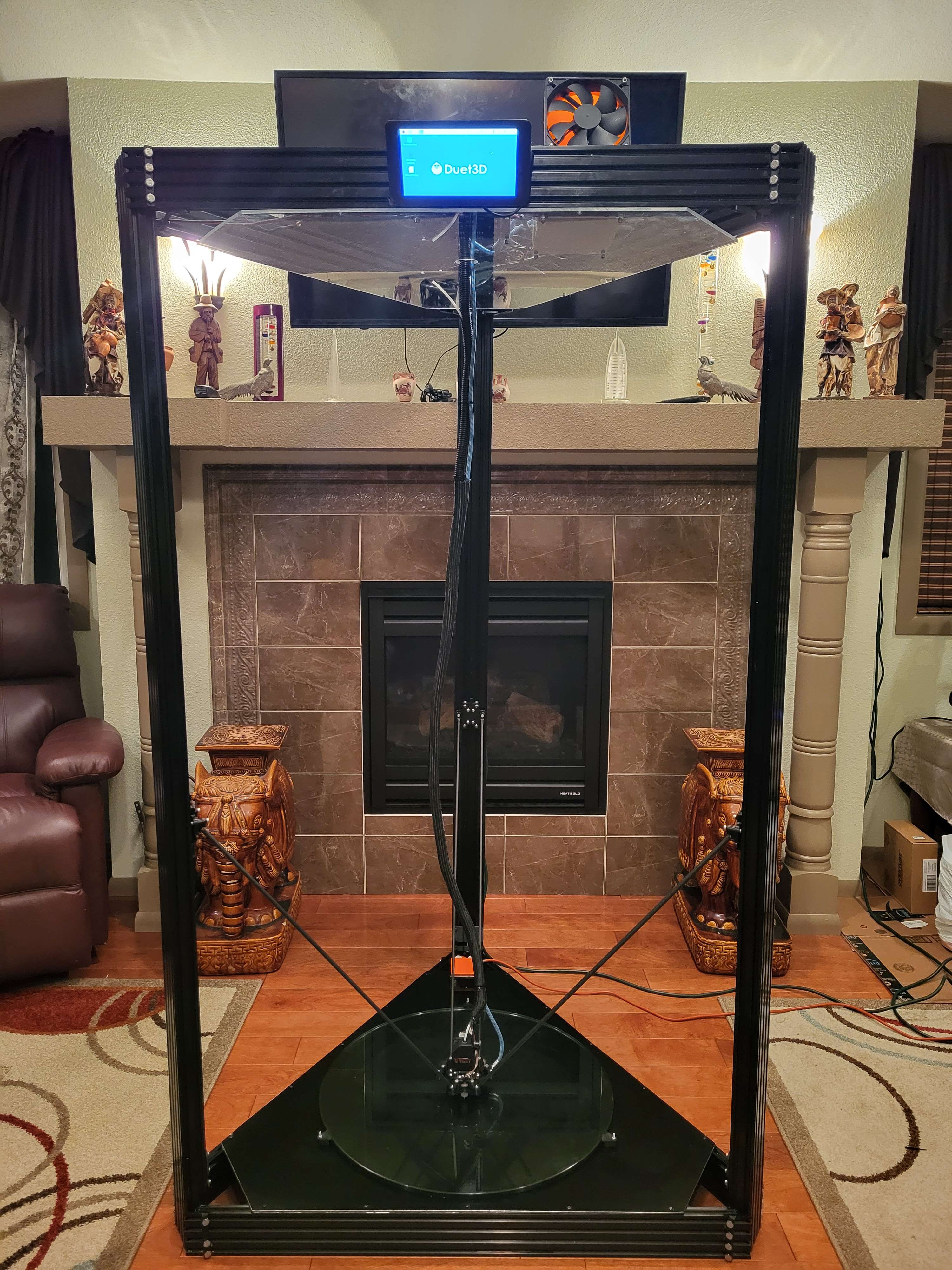 Large-format 3D printer built from scratch with removable glass bed and high-temp toolhead