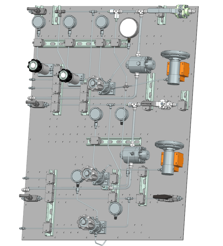 Figure 1 — NX routing and component layout for the gas-generator fluid panel